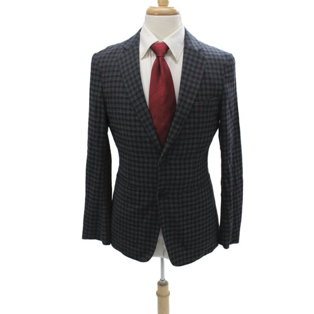 Theory Mens Blazer Gray Check Button Viscose Size 38